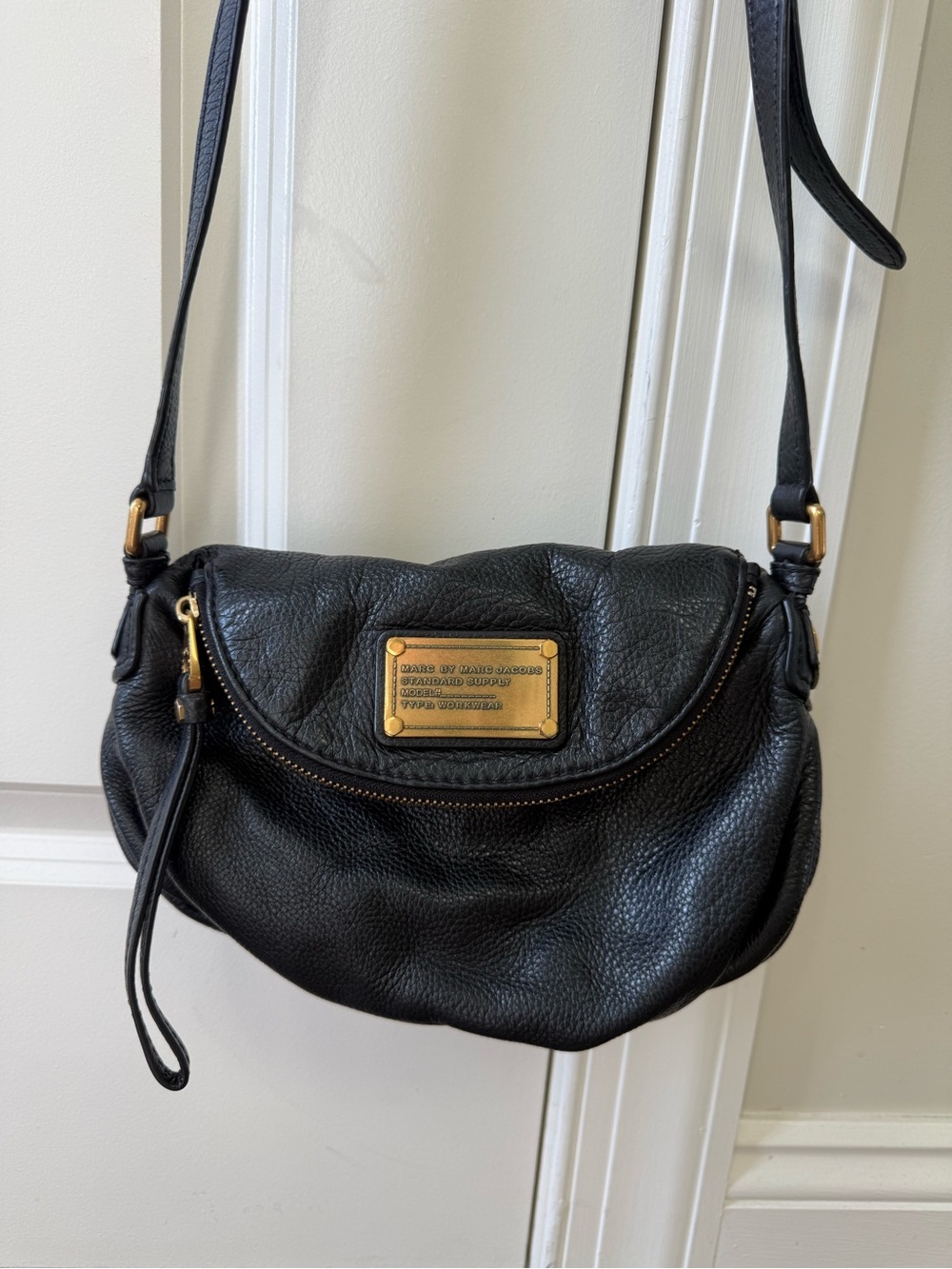 Marc by Marc Jacobs Black Leather Pebbled Crossbody with Gold Plate